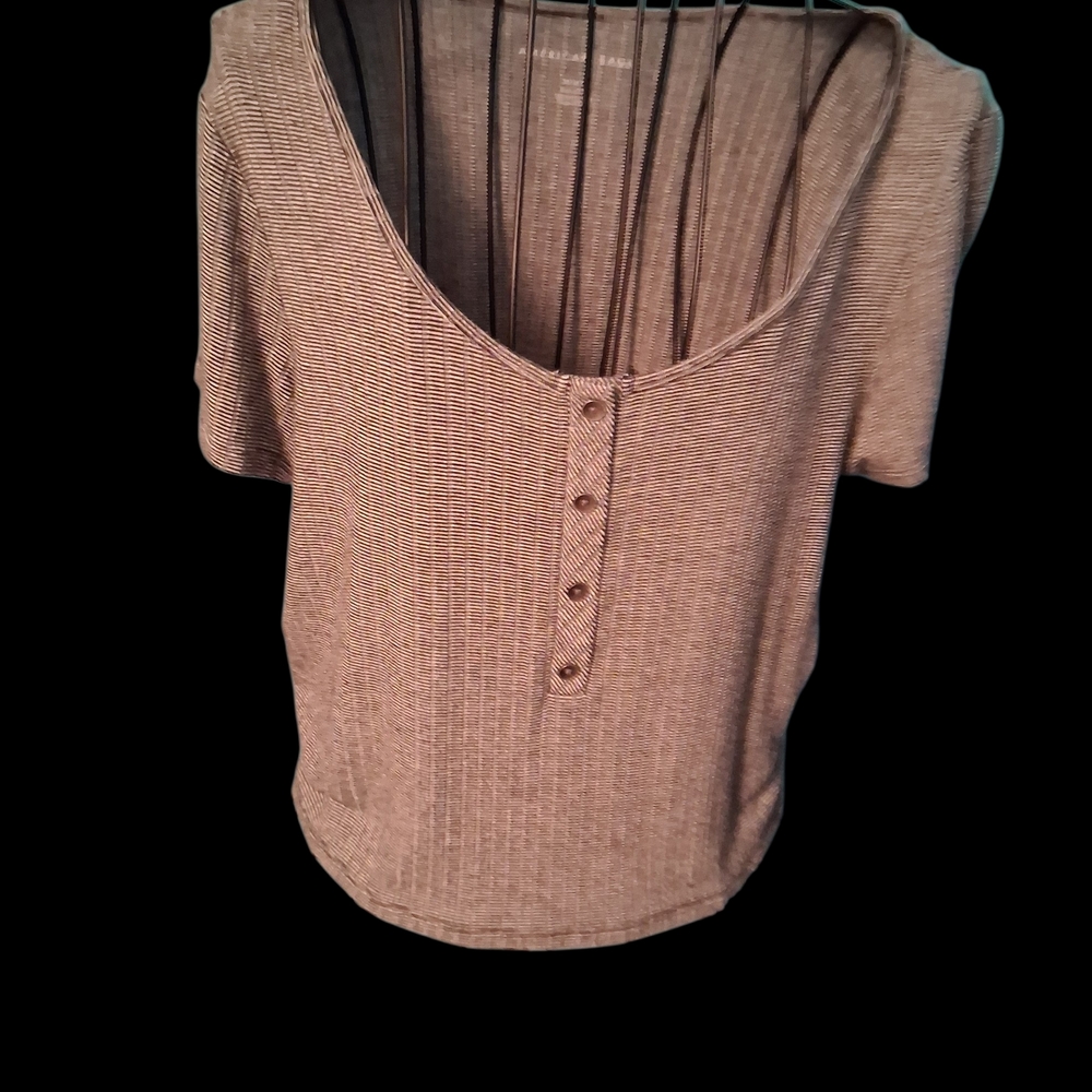 American Eagle Outfitters Ribbed Henley Tee - Taupe